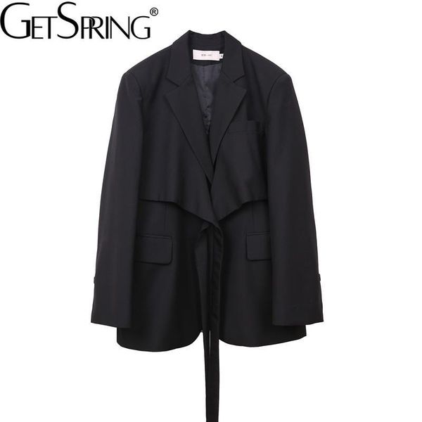 

women's suits & blazers getsring women blazer bandage black white and jackets all match casual loose womens long sleeve 2021, White;black