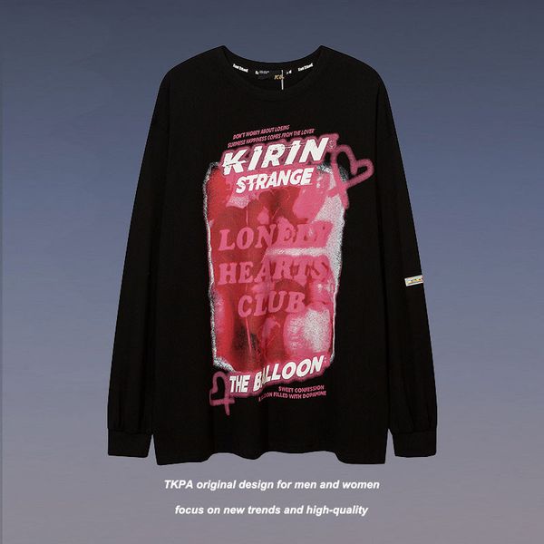 

tees women's t-shirt tkpa t-shirt long sleeve loose round neck casual printing hip hop fashion brand inner bottom shirt men's, White