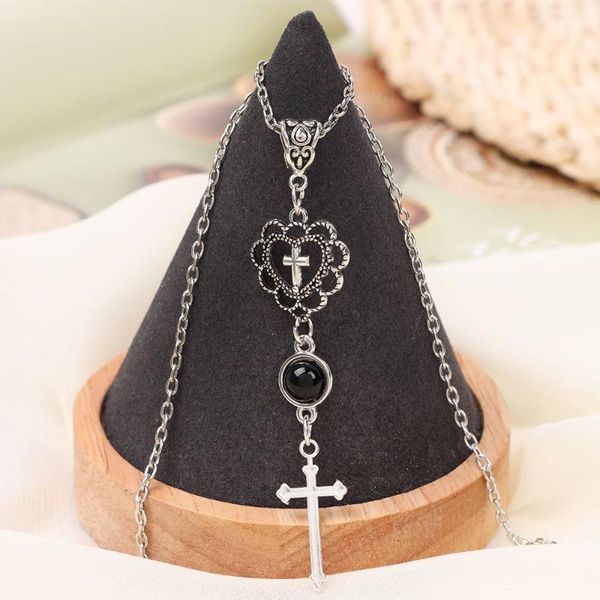 

chains gifts women religion gothic jewelry cross necklace clavicle chain heart pendant, Silver