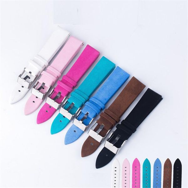 

watch bands denim blue watchband 20mm silver pin clasp for women/men fashion leather strap wrist belt accessories, Black;brown