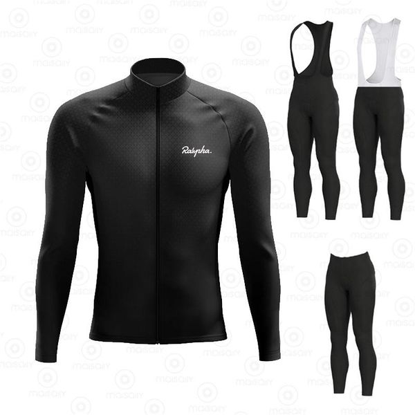 

racing sets 2021 raphaful long sleeve cycling jersey set bib pants ropa ciclismo autumn bicycle clothing breathable mtb bike uniform, Black;blue
