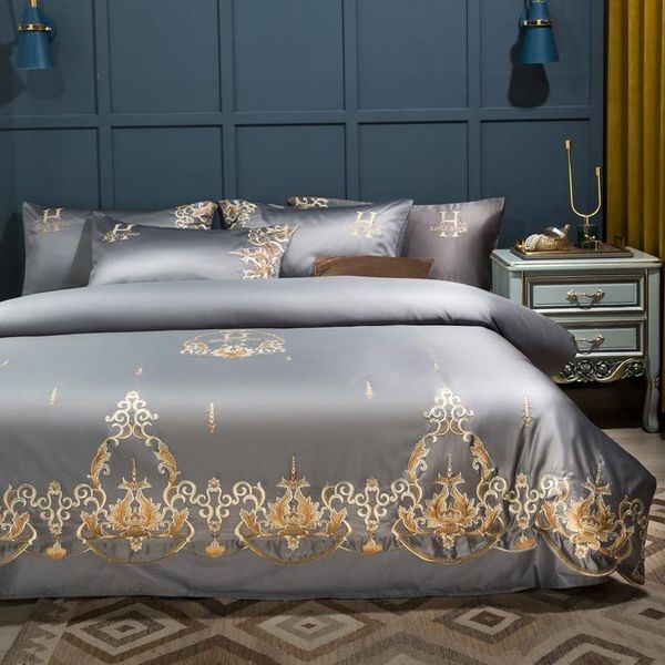 

bedding sets michiko european luxury solid color duvet cover washed silk embroidered four piece set