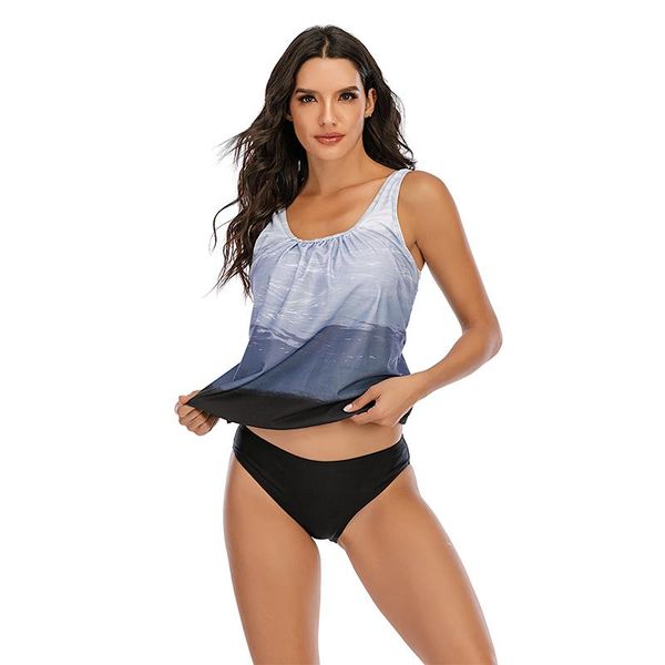 

one-piece suits 2021 european and american foreign trade fashion back adjustable gradient swimsuit two-piece set