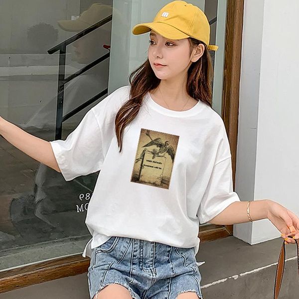 

women's t-shirt 2021 short-sleeved tshirt women all-match printed fashion brand short, White