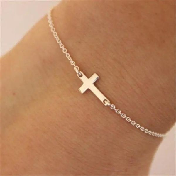 

link, chain bohemian fine style fashion simple jesus stainless steel bracelet female cross pendant gift jewelry, Black
