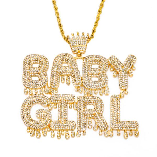

pendant necklaces luxury custom name royal crown letter babygirl necklace 2021 hip hop iced out street trendy jewelry drop, Silver