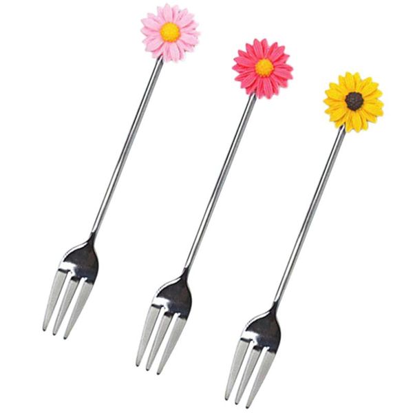 

forks 3pcs daisy fruit lovely dessert cartoon cake party supplies coffee stirring fork for home banquet bar (random