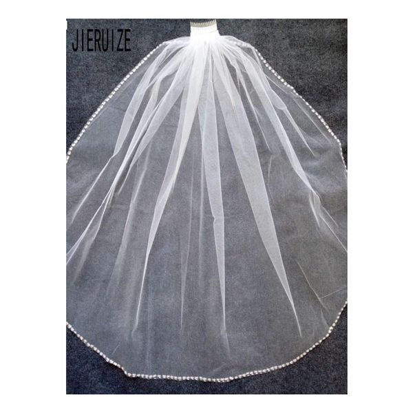 

bridal veils jieruize elegant tulle wedding one layer with comb rhinestones edge short veil, Black