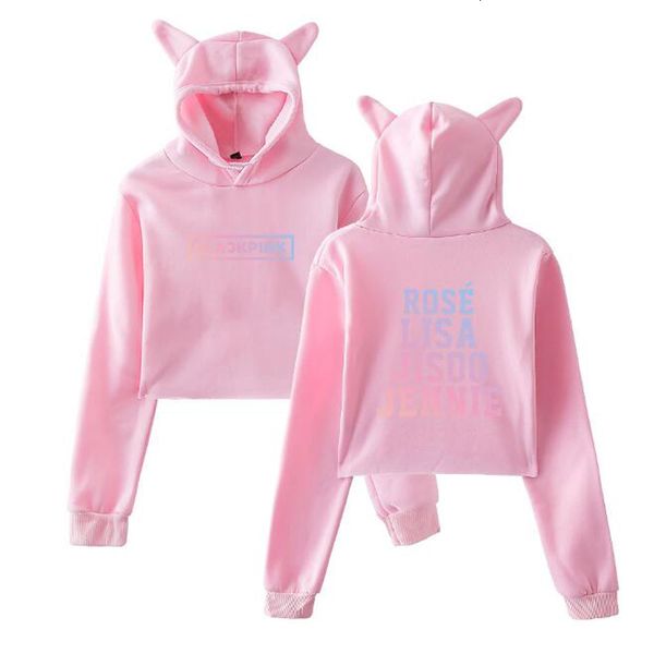 

women's hoodies & sweatshirts fashion-kpop blackpink kawaii crop hoodie k pop black pink album funny cat ear cropped short swe