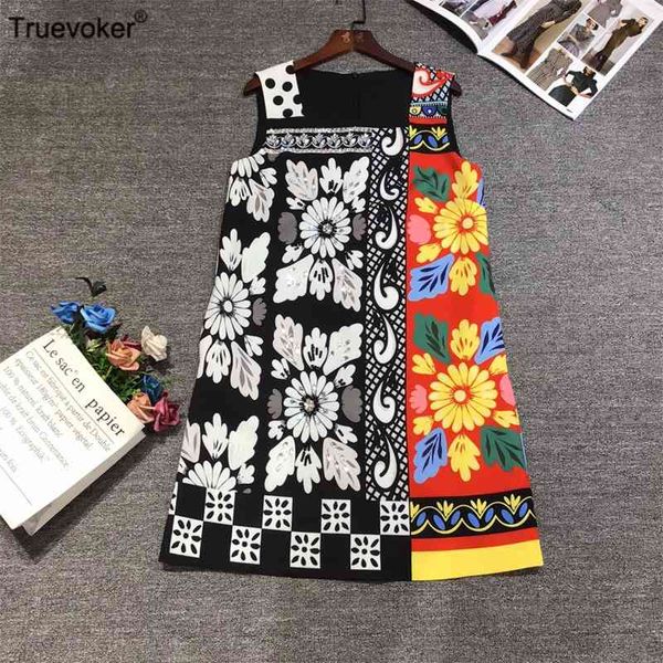 

truevoker women vintage sleeveless vocation dress lady retro ethnic print diamond tank mujer festa vestido 210602, Black;gray