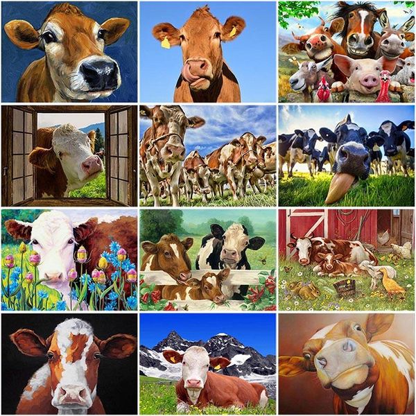 

diamond painting cow diy 5d cross stitch kit mosaic full round drill animal embroidery rhinestone decor home
