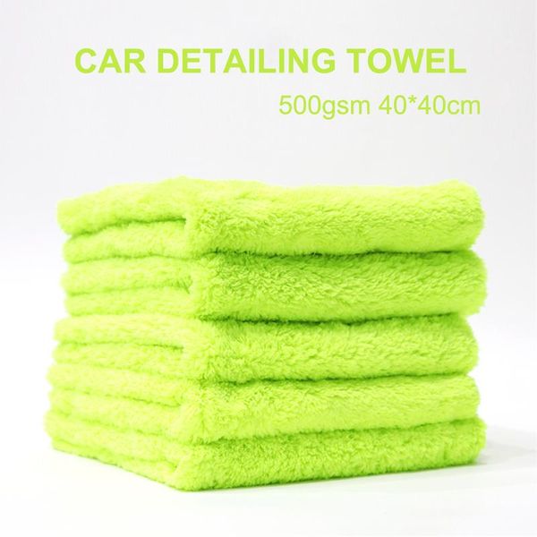 

1pcs green microfiber car detailing waxing towel 40*40cm 500gsm coral fleece cloth thick strong water absorption sponge