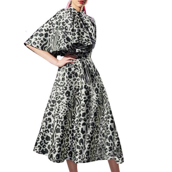 

luxury evening dress wild leopard long skirt 2021 autumn personalized irregular stitching printed high waist, Black;gray