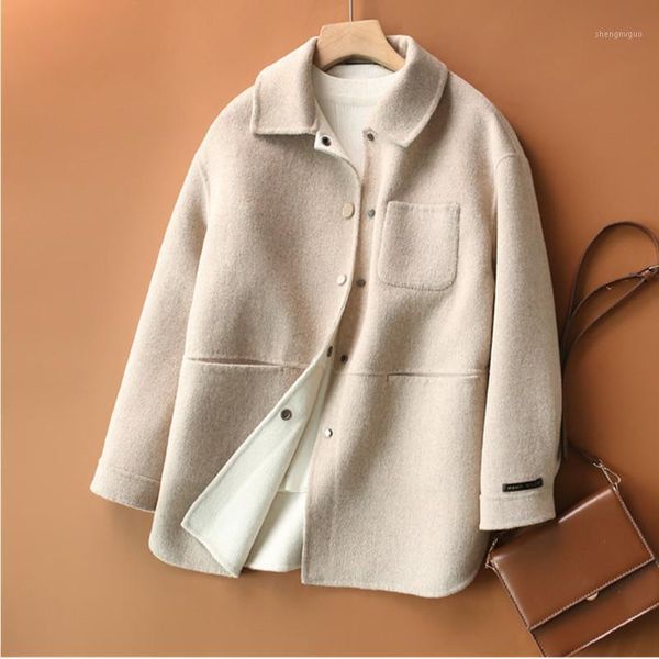 

handmade woolen coat wool womens 2021 autumn winter double-sided cashmere oversize single-breasted short outerwear female women's & ble, Black