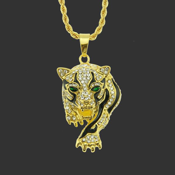 

amulet neck pendants jewelry three-dimensional tiger pendant full of diamond domineering for men, Silver