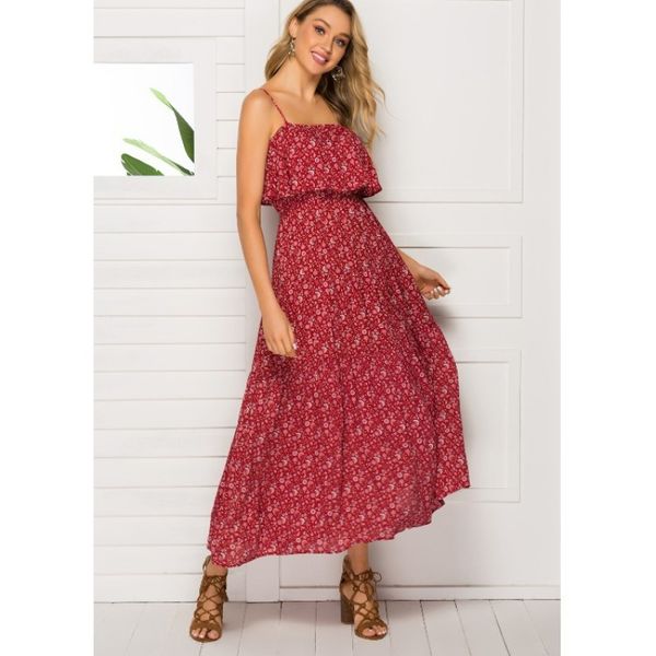 

2021 printed suspender dress bohemian skirt, Black;gray