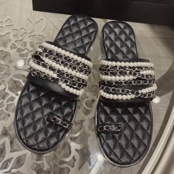 

summer women slippers fashion upper buckle decoration flat heel peep toe elegant beach outdoor slides, Black