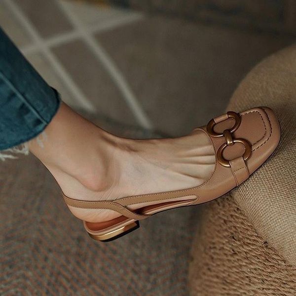 

sandals 2021designer elegant flat shoes women fashion square mules pumps mary jane female retro summer metal decoration, Black