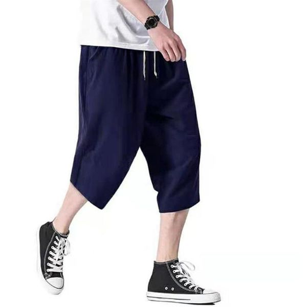

men's pants mens solid patns 3/4 length drawstring casaul summer holiday trousers fashion men clothing for, Black