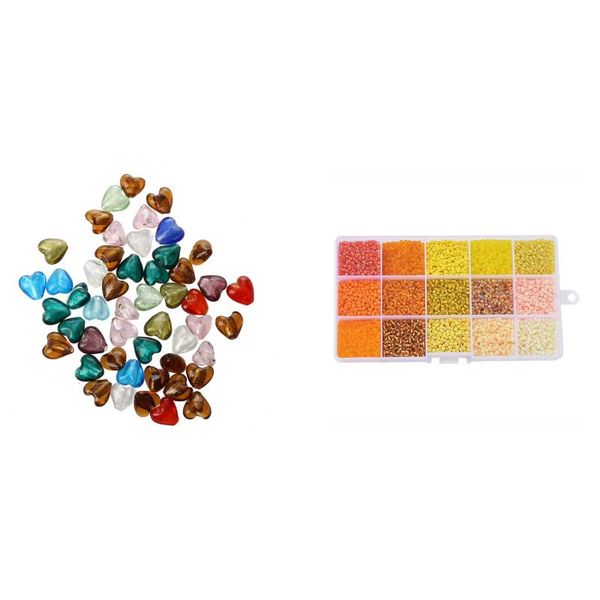 

other 50 x murano glass beads pendant heart 12mm & 1set orange series seed