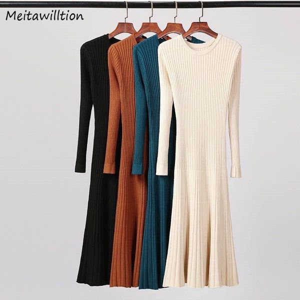 

casual dresses 2021 elegant ol turtleneck slim long sweater dress women thick knitted autumn winter female a line, Black;gray