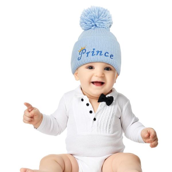

caps & hats born baby hat fashion princess prince letter toddlers infant winter pompom for girls boys cap kid child, Yellow