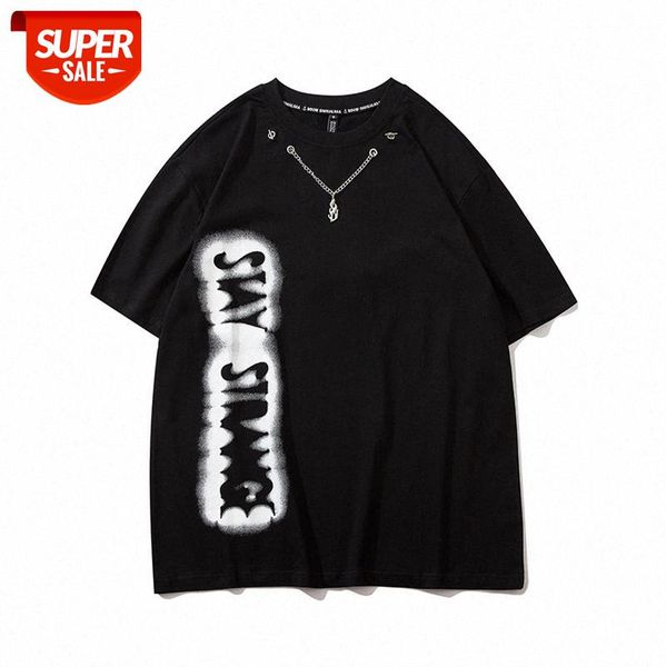 

european and american high street simple casual t-shirt oversize hit color black white letter printing short-sleeved tee male #nx8v, White;black