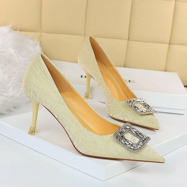 

dress shoes 2021 luxury women bling green 8cm high heels pumps female tacons crystal beige scarpins wedding prom plus size43, Black