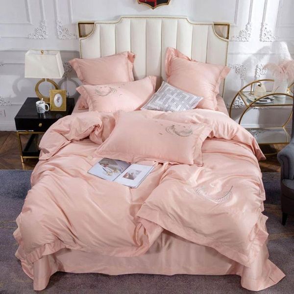 

bedding sets luxury golden yellow young pink set embroidery egyptian cotton bedlinens  king size duvet cover cushion covers