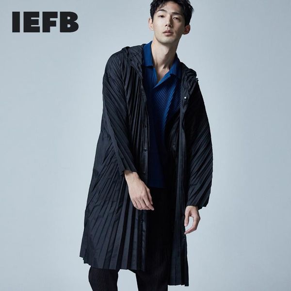 

men's trench coats iefb clothes 2021 autumn mid-length pleated streetwear japanese fashion long coat handsome hooded jacket 9y460, Tan;black