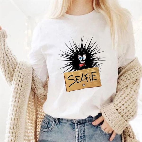 

summer ball ink print womens t shirts o neck short sleeve harajuku 90s girl, White