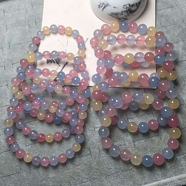 

mesa crystal candy color jade pulp single ring bracelet small fresh 8-10mm crystal bracelet, Golden;silver