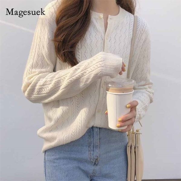 

women vintage knit cardigans long sleeve jumpers hollow korean style sweater autumn winter o-neck 10919 210518, White