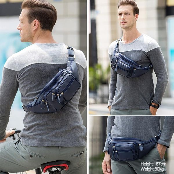 

mens leather fanny waist bag belt bum pack sport hiking crossbag chest pouch bags