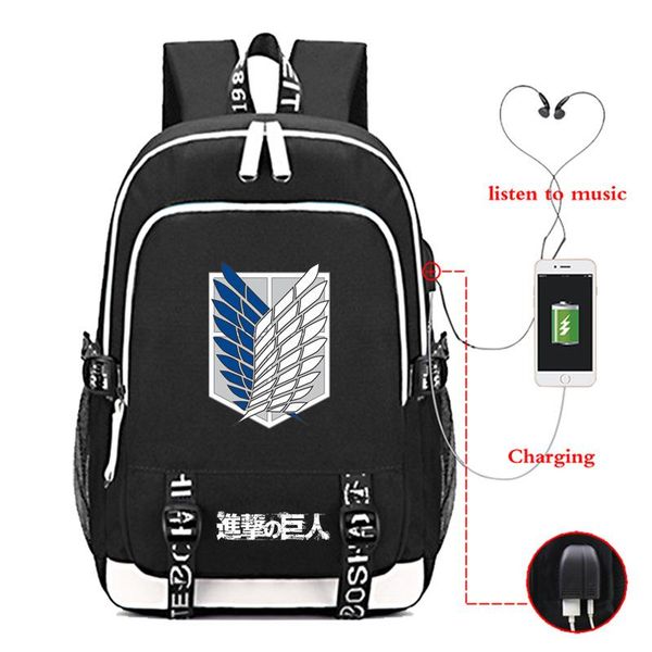 

backpack mochilas attack on titan usb charging backpacks student bookbag boys schoolbag teens book knapsack mens laprucksack