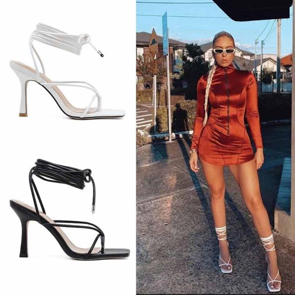 

sandals kardashian roman square toe flip strap high heels fashion, Black