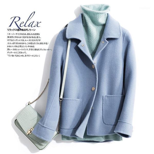 

double faced cashmere overcoat women's middle long korean short woolen jacket small man 2021 cloth wool & blends, Black