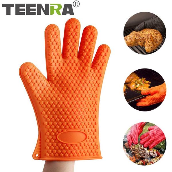 

oven mitts teenra 1pcs silicone barbecue glove grade heat resistant kitchen cooking bbq grill mibaking