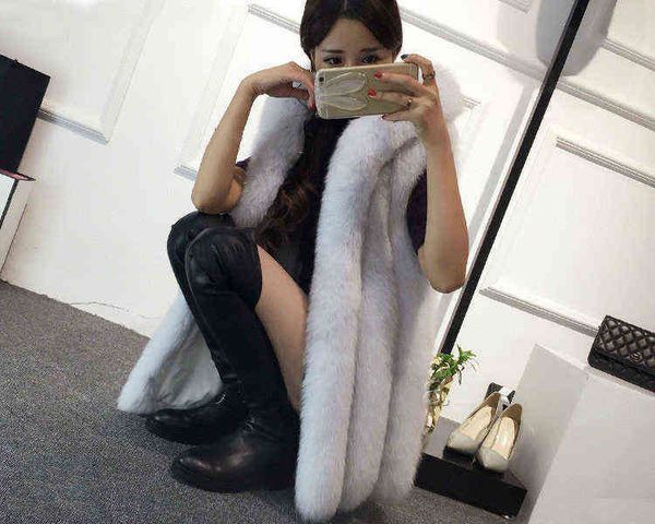 

women long artificial fur vest female winter fashion faux fur vests jacket ladies warm fake fur coat 211213, Black