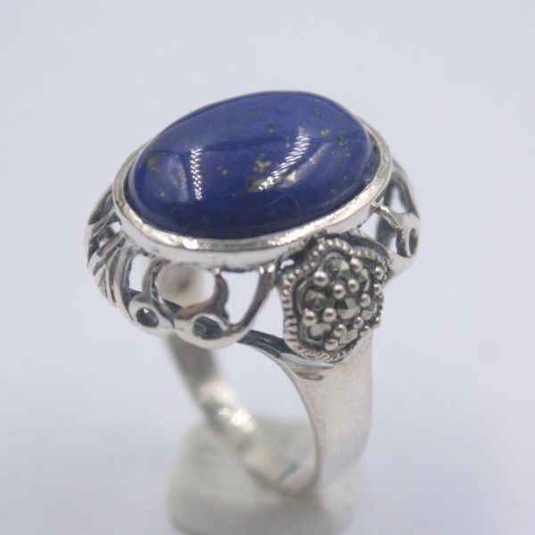 

cluster rings pure s925 silver &lapis lazuli ring retro pattern 21mmw for women us 5-9 elegant fine, Golden;silver