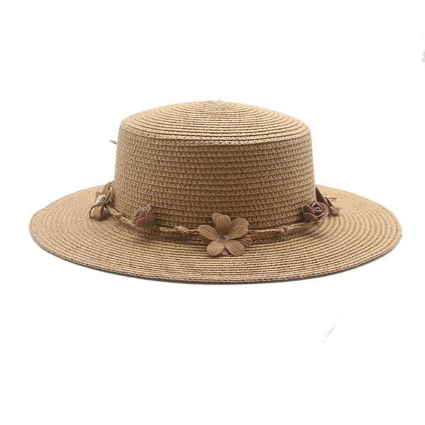 

wide brim hats women summer flat khaki coffee black flower band sun straw paper solid casual outdoor beach decorate hat, Blue;gray