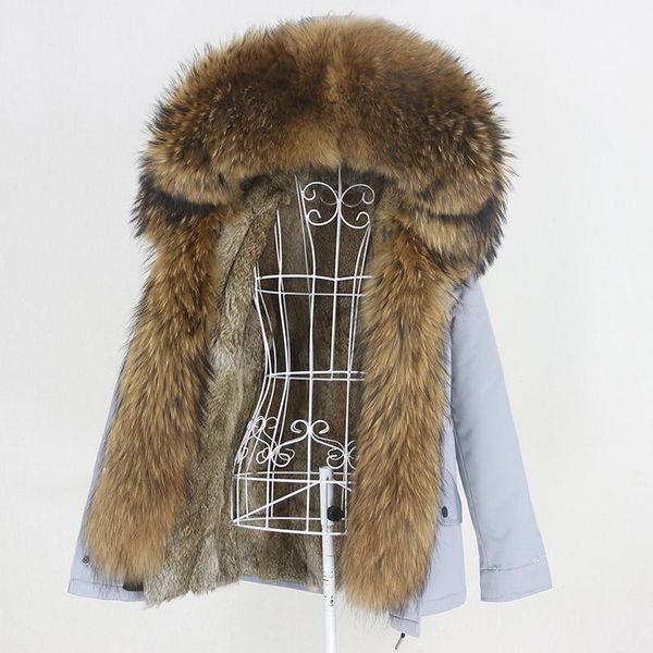

women's fur & faux oftbuy 2021 winter jacket women short waterproof parka real coat natural raccoon big collar hood removable, Black