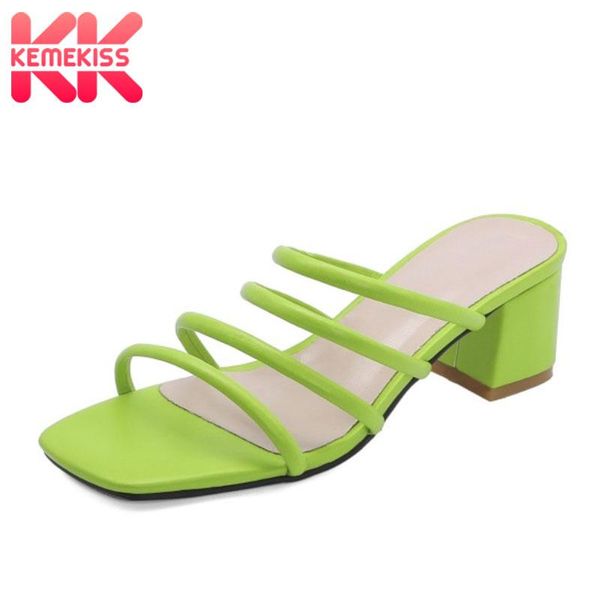 

kemekiss plus size 33-50 women sandals shoes fashion solid color slippers good pu leather square high heels footwear, Black