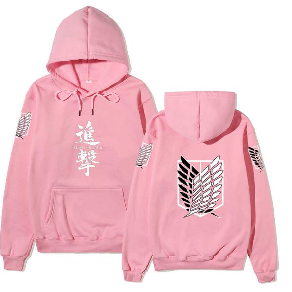 Anime Angriff auf Titan Hoodies Wings of Liberty Pullover Mit Kapuze Sweatshirt Herren Langarm Kleidung Frauen Casual Lose Tops Y0816