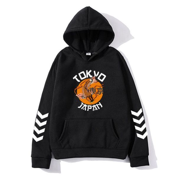 

men's hoodies & sweatshirts japanese anime hip hop hoodie harajuku tokyo koi fish men women casual pullover 2021 fashion dropshippin, Black