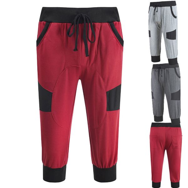 

men's shorts summer trend stitching 3-color tied up youth sports pants, White;black