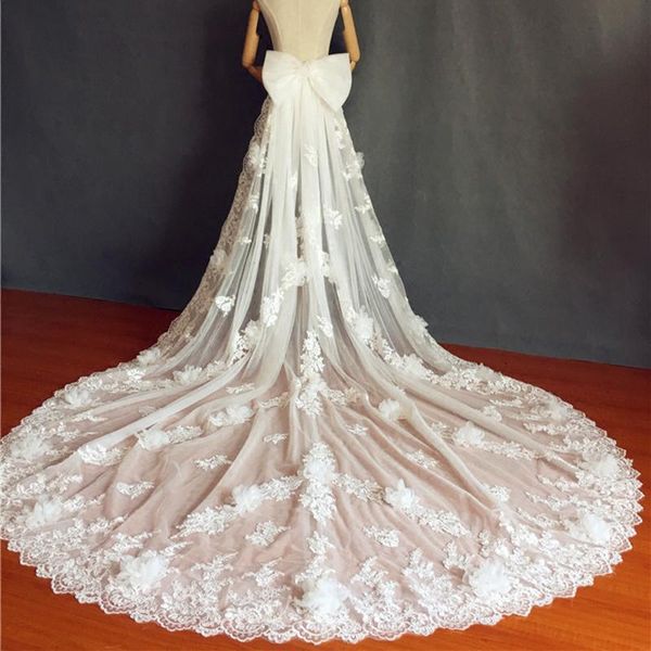 

wraps & jackets appliques ivory wedding party dress train 3d flowers with bow seperate dresses white removeable tulle