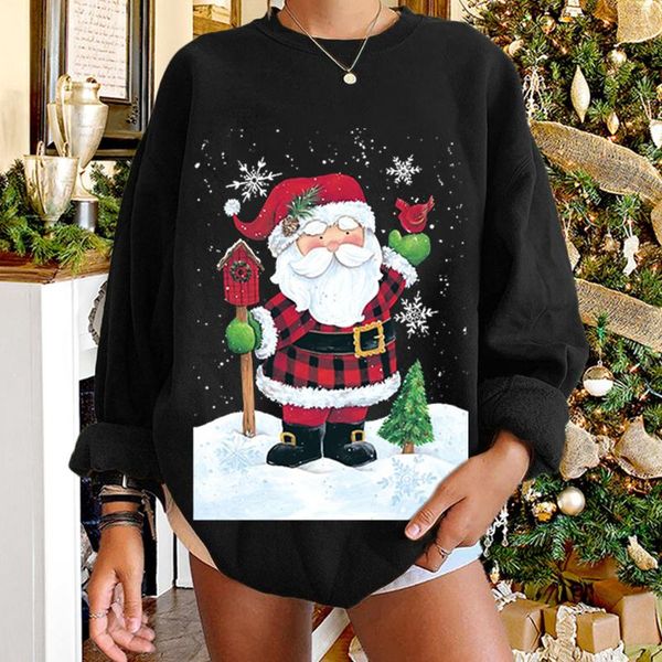 

women's hoodies & sweatshirts 2021 winter women sweater christmas cartoons print woman sweaters long sleeve straples collar suÃ©teres de, Black