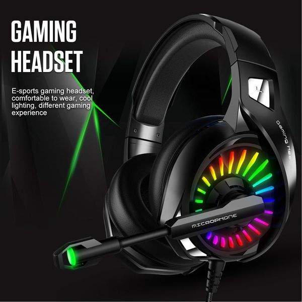 

wired gaming headset for computer ps4 led light headphones with mic adjustable bass stereo & earphones