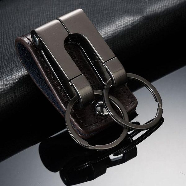 

keychains hanging keychain through belt genuine leather car key chain holder portachiavi llaveros hombre, Silver